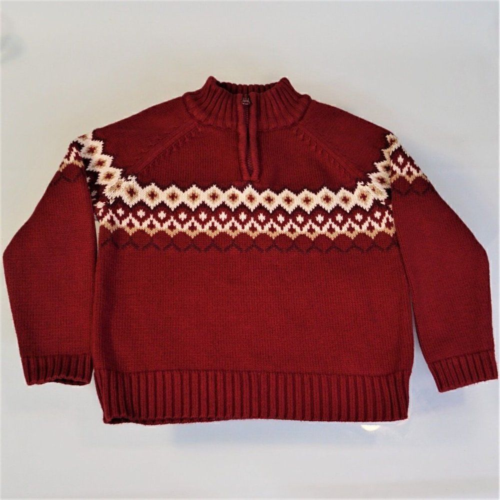 Cherokee Boys Sweater Size 4T Burgundy Red Fair Isle Quarter Zip